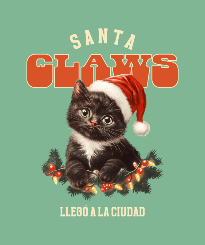 Holidays Inspired T Shirt Design Creator Featuring A Cute Kitten With Xmas Lights