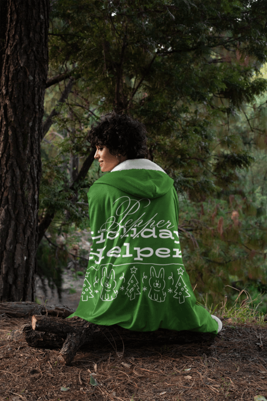 Hooded Fleece Blanket Mockup Featuring A Woman In The Woods Facing Backwards