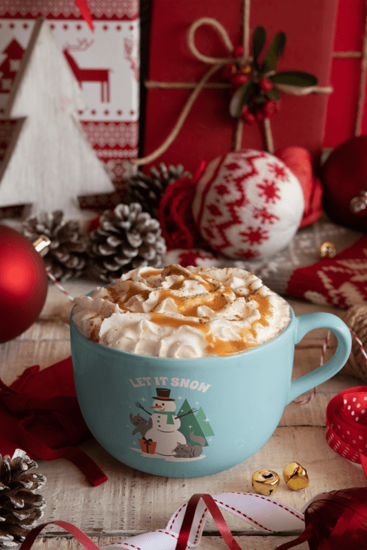 Mockup Of A 24 Oz Coffee Mug Placed On A Christmas Decorated Setting