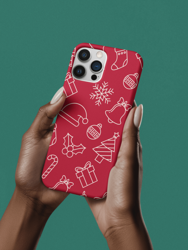 Mockup Of A Pair Of Ai Generated Woman Hands Holding A Phone Case In A Customizable Backdrop