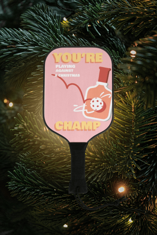 Pickleball Mockup With A Christmas Tree In The Background