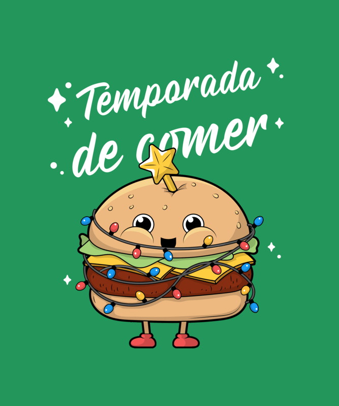 T Shirt Design Creator Featuring A Smiling Burger Wrapped In Xmas Lights