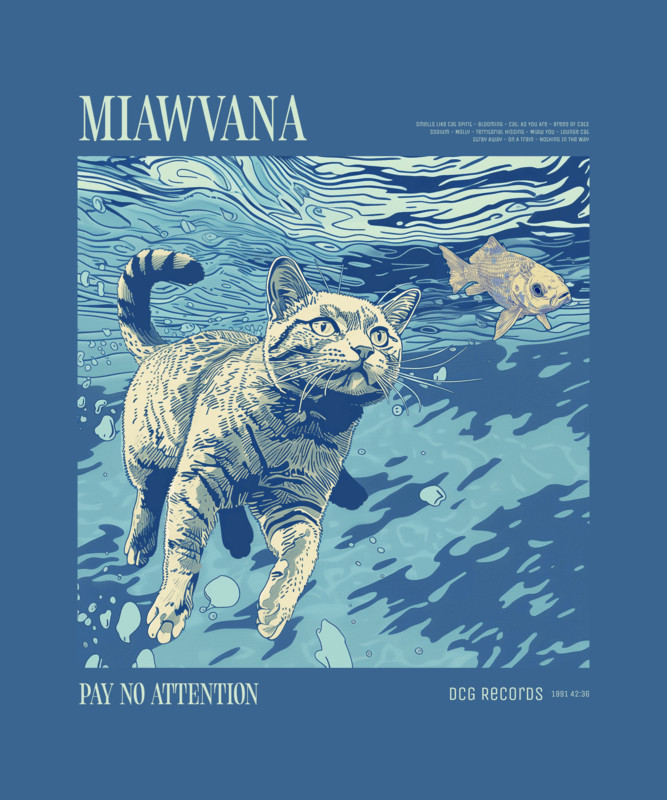 T Shirt Design Maker Featuring A Parody Cat Theme Inspired By A Music Album