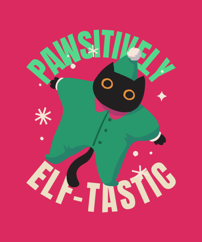 T Shirt Design Template Featuring A Cat In A Christmas Elf Costume