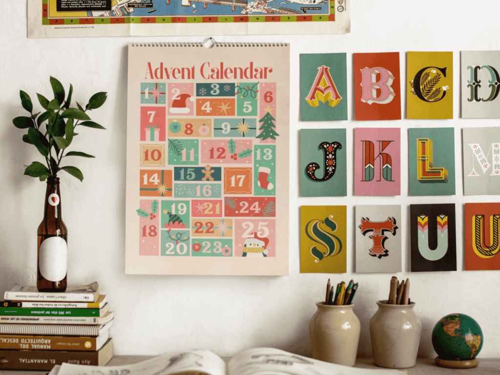 Vertical Calendar Mockup On A Decorated Wall