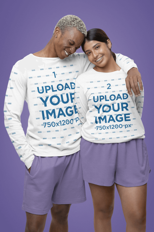 Blank Bella Canvas Long Sleeve T Shirt Mockup Of A Man And A Woman In Gender Neutral Garments