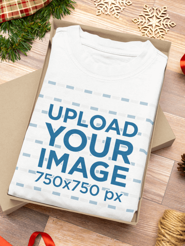 Blank Oversized T Shirt Mockup Featuring Christmas Gifts Decorations