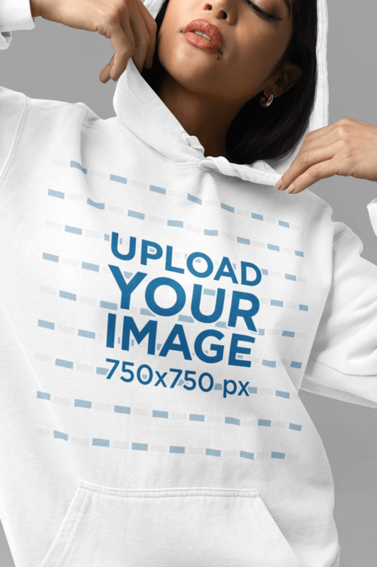 Comfort Colors Hoodie Mockup Featuring A Cropped Face Serious Woman In A Studio Set