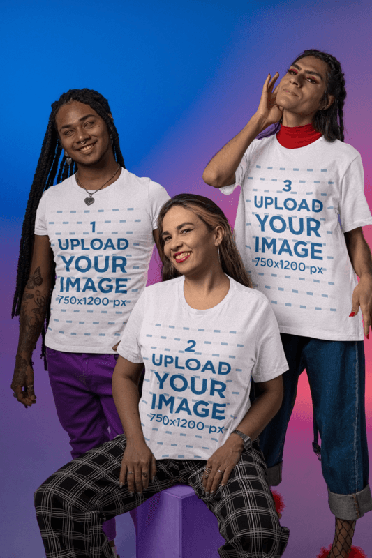 Pride Themed Mockup Featuring Three Happy People Wearing A Bella Canvas T Shirt