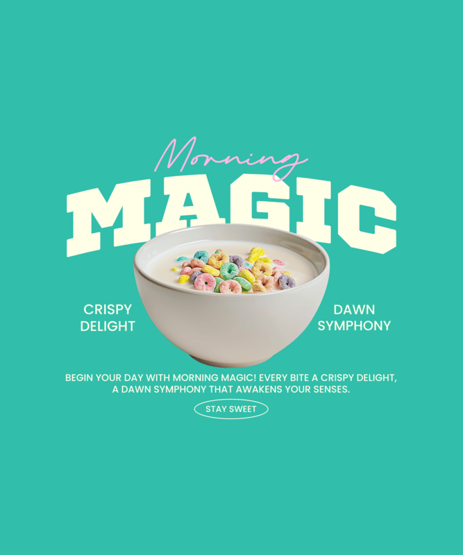 T Shirt Design Template Featuring A Bowl Of Colorful Cereal