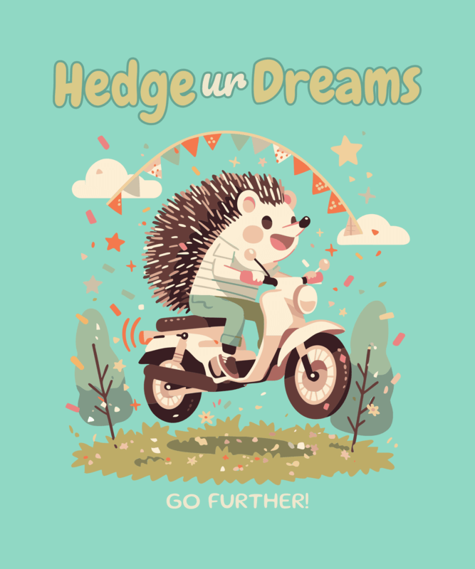 T Shirt Design Template Featuring A Cartoonish Hedgehog Biker Illustration