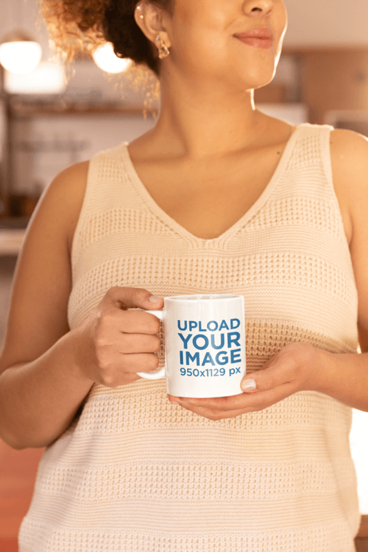 11 Oz Coffee Mug Mockup Featuring A Happy Cropped Face Woman