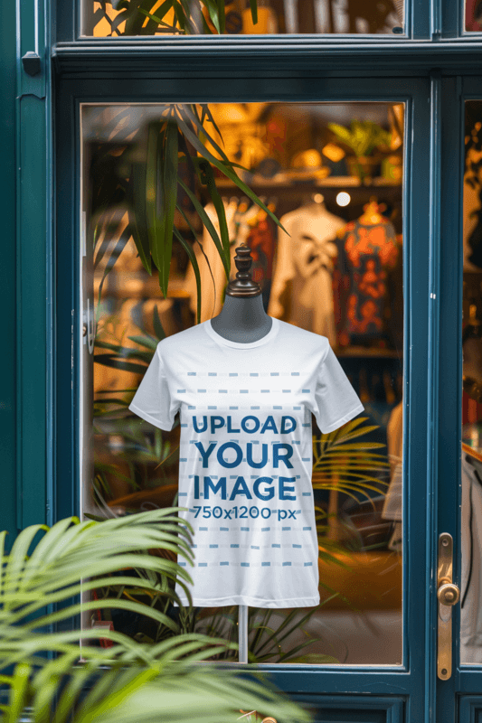 Ai Created Mockup Of A Round Neck Tee Placed On A Woman's Mannequin