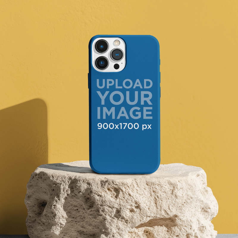 Ai Generated Mockup Featuring A Phone Case Placed Over A Rock