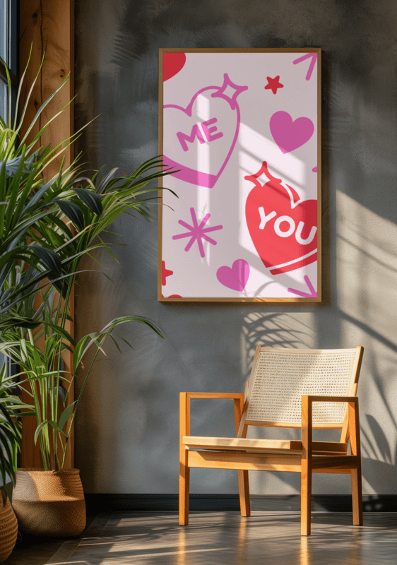 Ai Generated Mockup Featuring A Vertical Art Print Placed Next To Indoor Plants