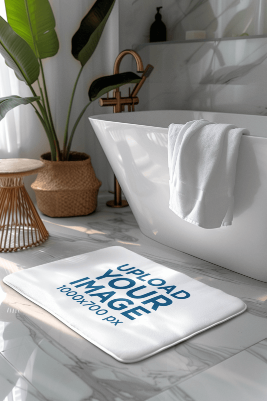 AI Created Mockup Featuring A Bath Mat Placed On A Bathroom In A Nice Marble Floor