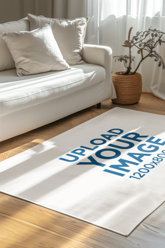 AI Created Mockup Featuring A Floor Mat Placed On A Living Room