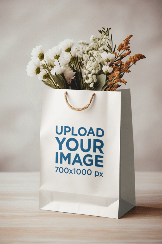 AI Created Mockup Featuring A Gift Bag Filled With Different Flowers