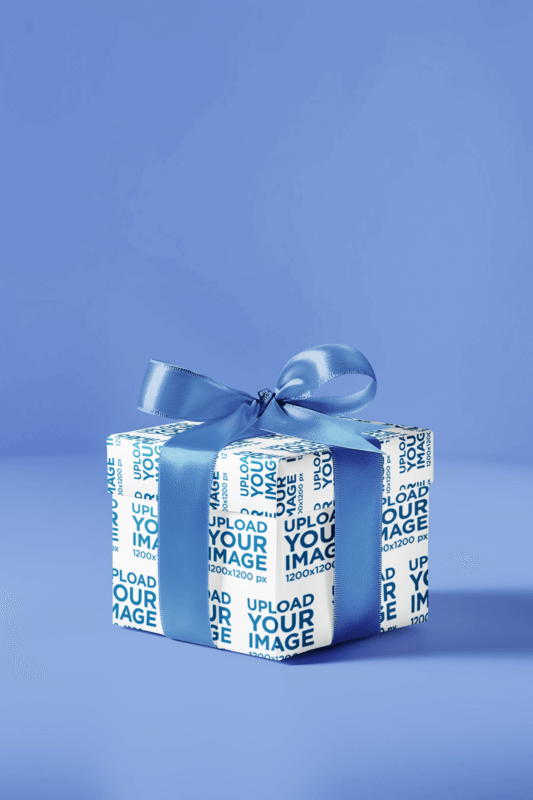 AI Mockup Of A Gift Covered In Wrapping Paper Placed Against A Customizable Background