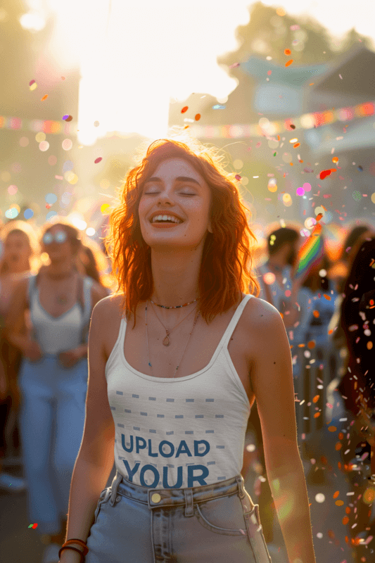 AI Mockup Of A Woman Wearing A Tank Top At A Pride Parade