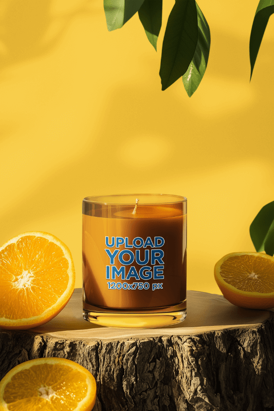 Amber Glass Candle Mockup Featuring An Ai Created Tropical Setting