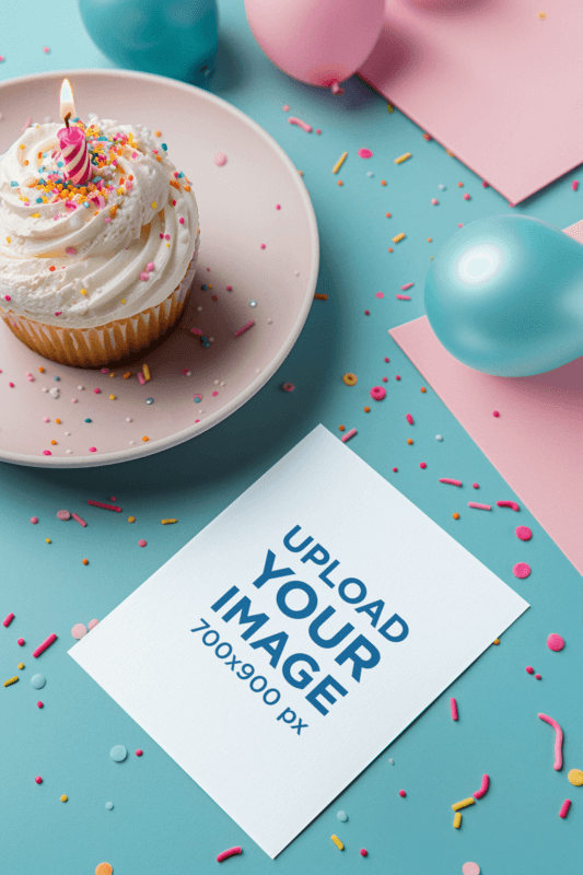 Birthday Themed Mockup Featuring An AI Created Greeting Card Placed On A Table