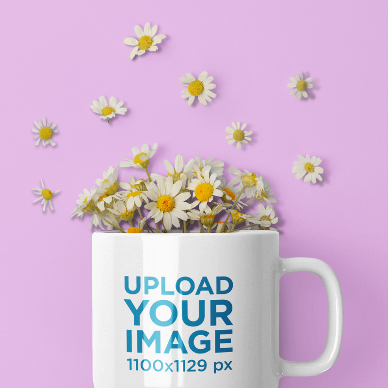 Coffee Mug Mockup Featuring Cute Wildflowers