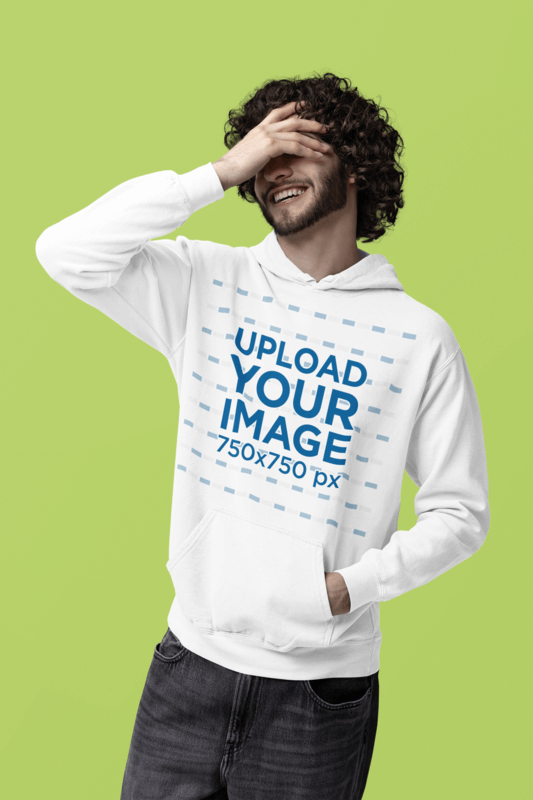 Comfort Colors Pullover Hoodie Mockup Featuring A Man Laughing In A Studio