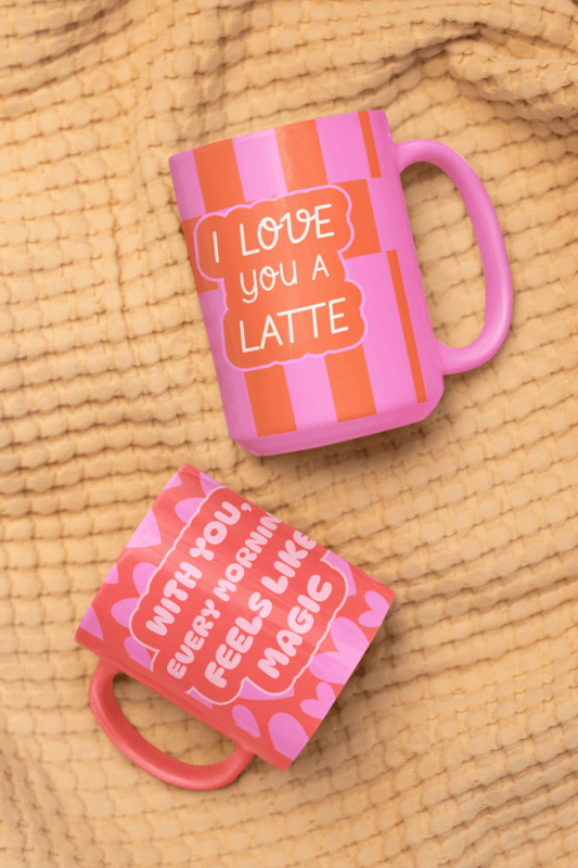 Cozy Themed Mockup Featuring 11 Oz And 15 Oz Valentine's Day Gift Ideas For Coffee Mugs