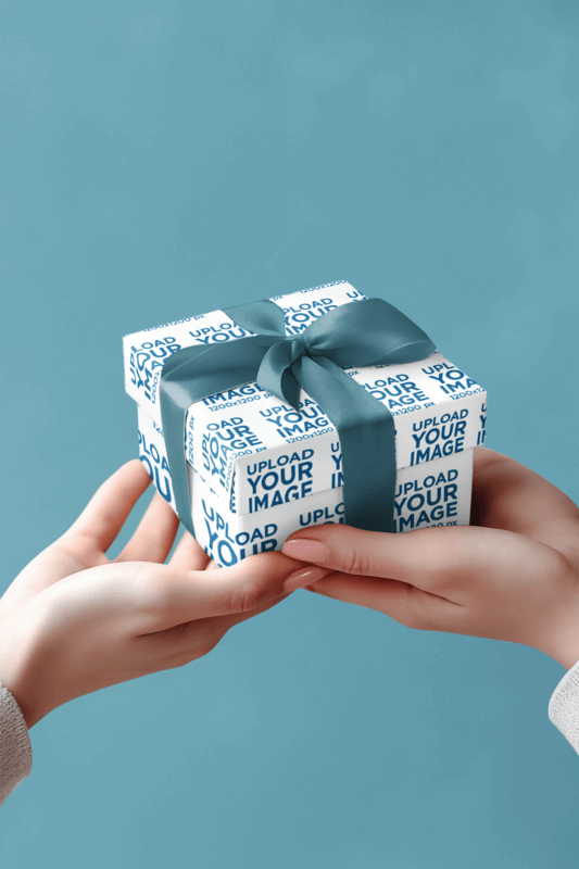 Customizable Wrapping Paper Mockup Of An AI Generated Woman Giving A Gift To Someone