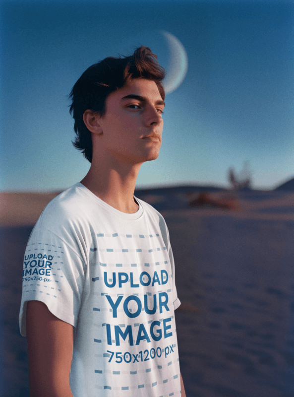 Dune Inspired Mockup Featuring A Man Wearing A Round Neck T Shirt