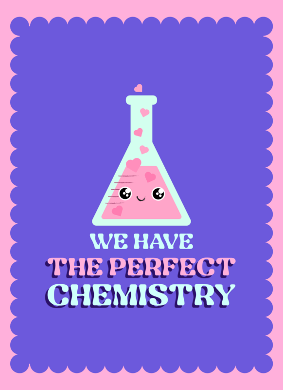 Greeting Card Creator For Valentine's Day With A Smiling Chemistry Flask Illustration