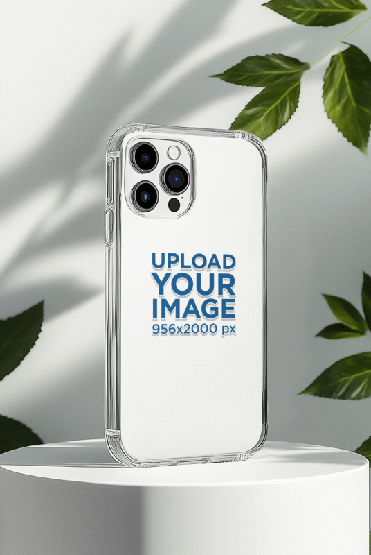 Mockup Featuring An AI Created Clear iPhone 15 Pro Case Placed On A Device