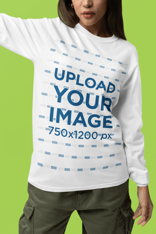 Mockup Of A Cropped Face Woman Wearing A Comfort Colors Round Neck Long Sleeve Tee