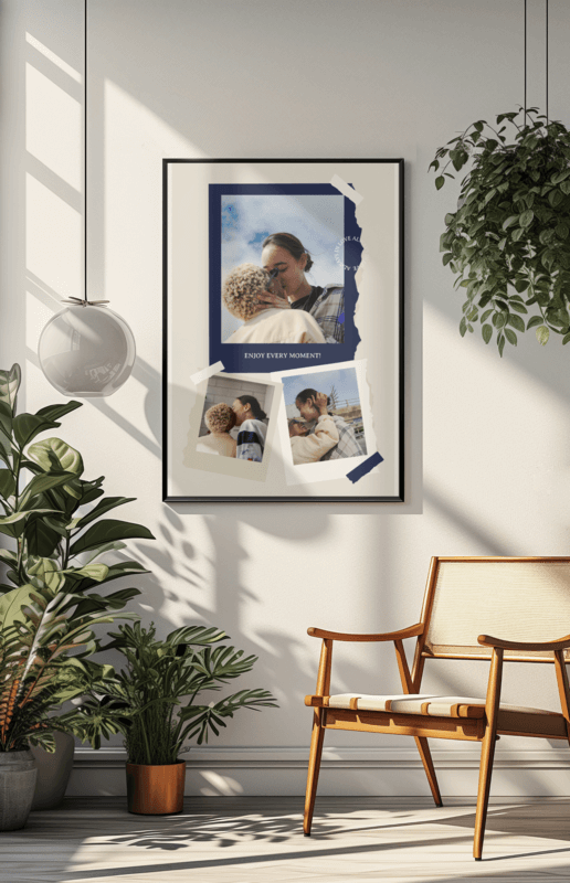 Mockup Of A Vertical Art Print Placed In A Minimalist Room Created By Ai