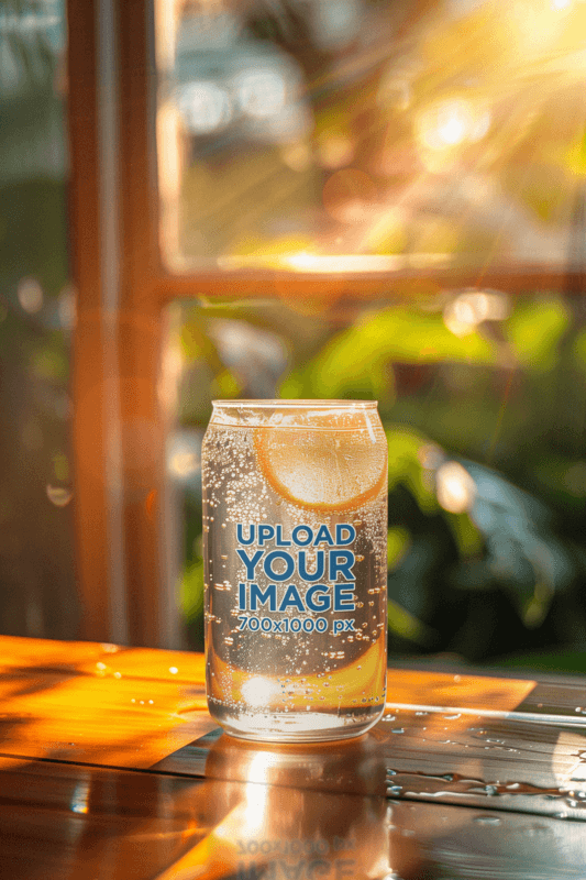 Mockup Of An Ai Generated Beer Can Glass Filled With A Fresh Soda Drink