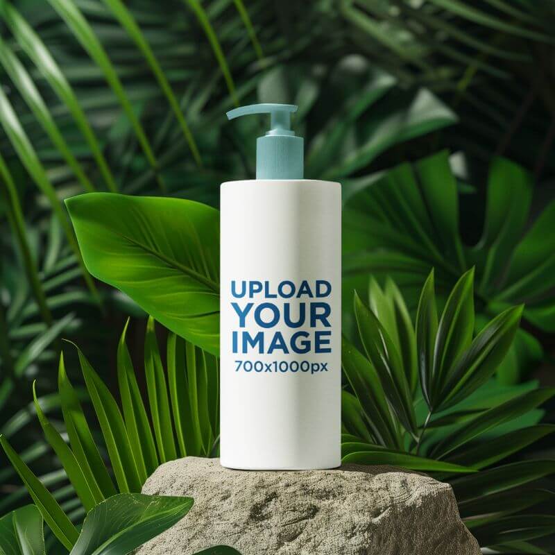 Mockup Of An Ai Generated Shampoo Bottle Placed On A Rock