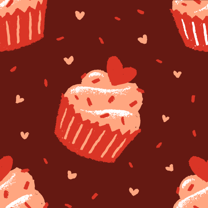 Print Pattern Design Template Featuring Valentine's Day Themed Cupcake Graphics