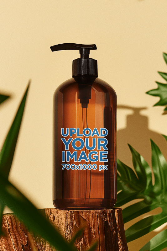 Shampoo Bottle Mockup Featuring An Ai Created Trunk And Some Plants