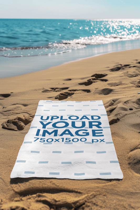 Summer Mockup Featuring An AI Created Towel Flat Laid On The Beach