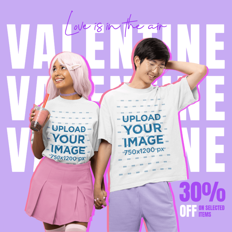 T Shirt Mockup Of A Couple Holding Each Other Hands For A Valentine's Day Sale