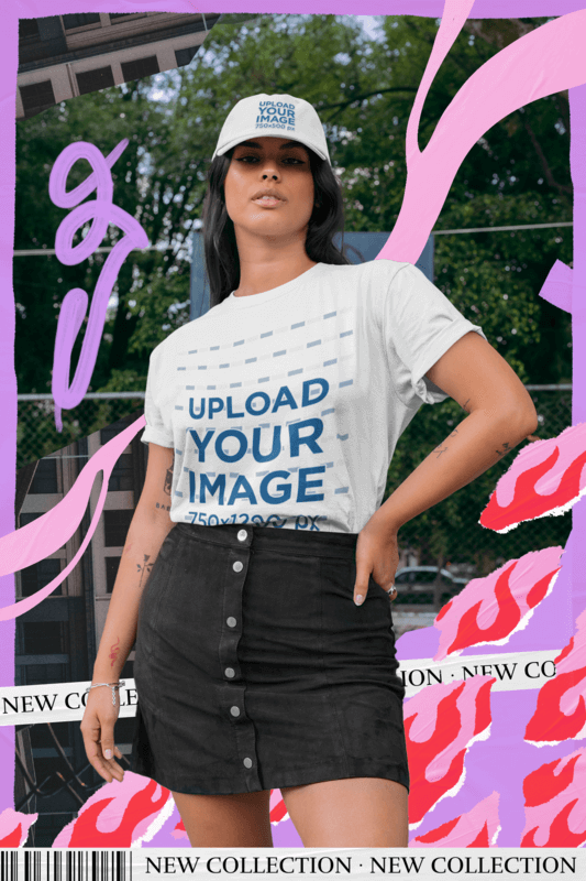 T Shirt And Dad Hat Mockup Featuring A Serious Woman For A New Collection Promo