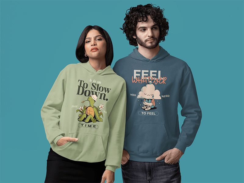 Comfort Colors Pullover Hoodie Mockup Of A Woman Posing With A Man In A Studio