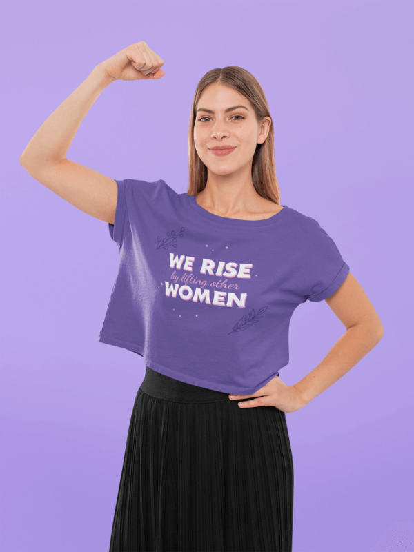 Crop Top Mockup Featuring A Woman Proudly Raising Her Arm