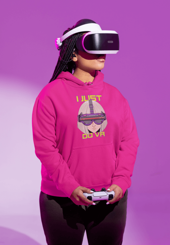 Hoodie Mockup Of A Female Gamer Wearing A VR Headset