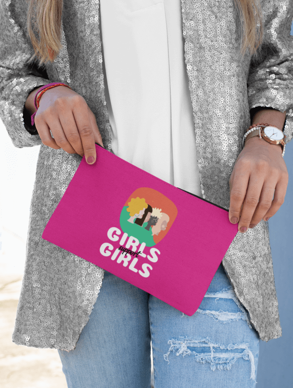 Mockup Of A Stylish Woman Holding A Pouch With A Feminist Quote