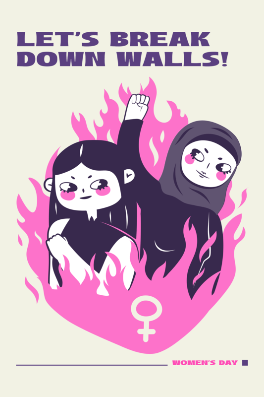 T Shirt Design With Illustrated Female Protesters For Women's Day