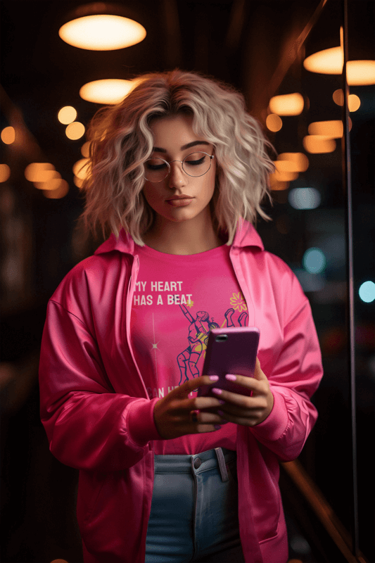 T Shirt Mockup Featuring An AI Created Stylish Woman Taking A Selfie In A Mirror