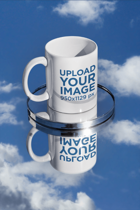 11 Oz Mug Mockup Featuring A Small Mirror And A Reflective Surface