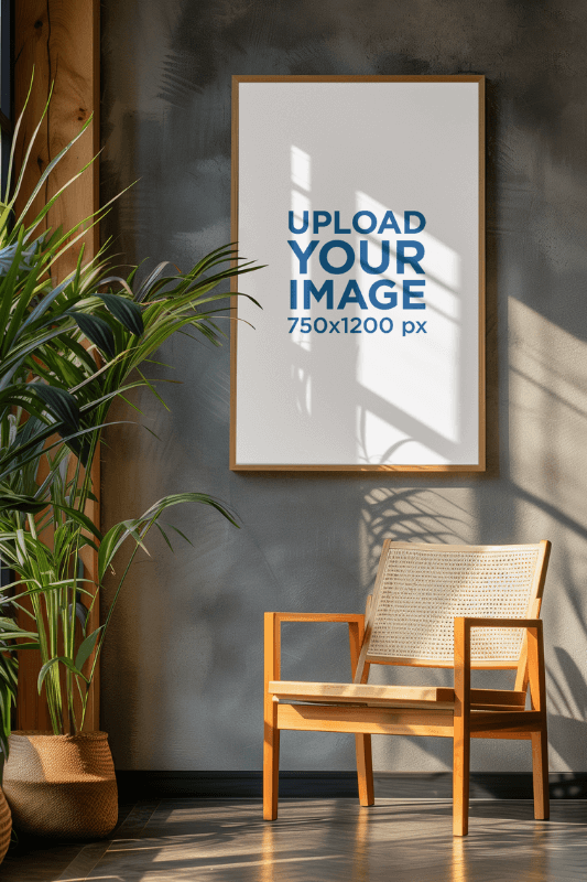 Ai Generated Mockup Featuring A Vertical Art Print Placed Next To Indoor Plants